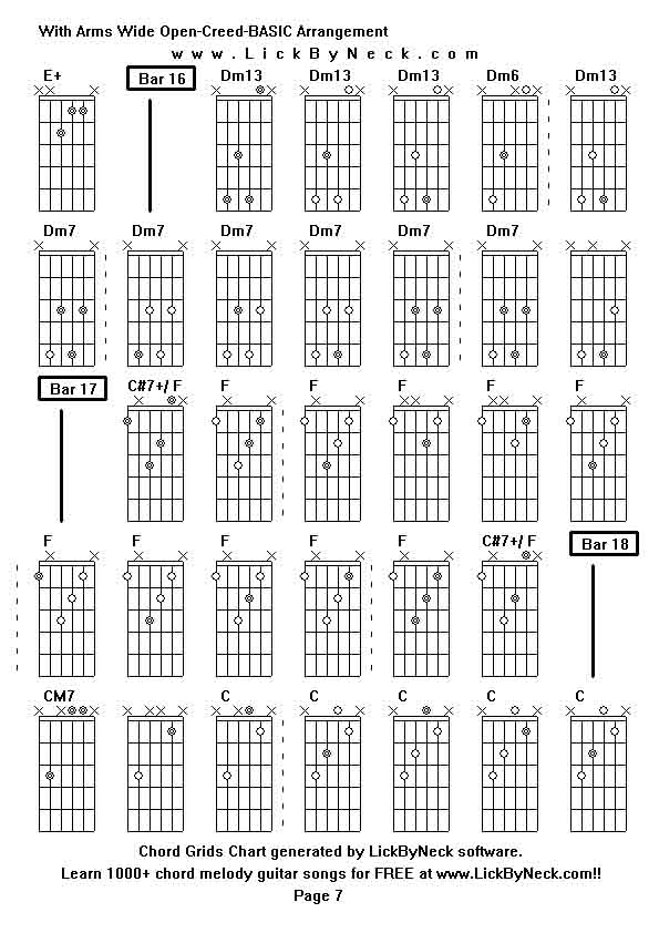 Chord Grids Chart of chord melody fingerstyle guitar song-With Arms Wide Open-Creed-BASIC Arrangement,generated by LickByNeck software.